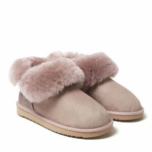 Fireside by Dearfoams Perth Genuine Shearling Foldover Suede Bootie Slippers NIB